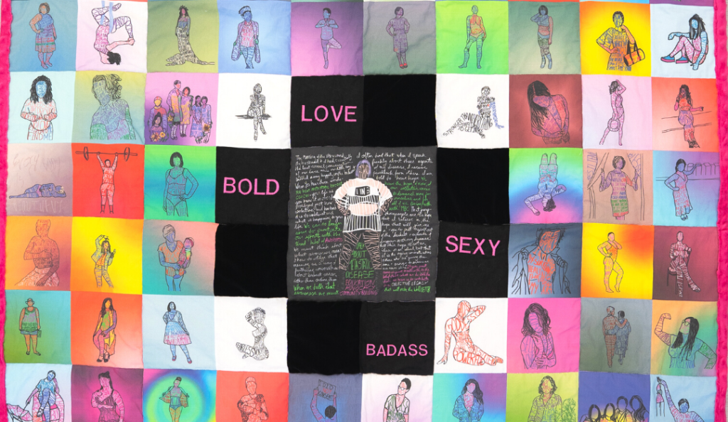 The Final Quilt From Melanie and Jess with a Drawing of Emily at the Center|Image of Emily's Parents