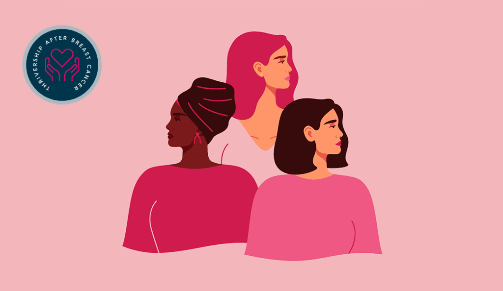 an illustration of three women all wearing pink against a light pink background