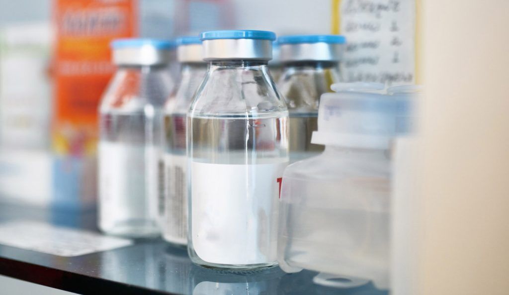 Photo of several vials of IV drugs