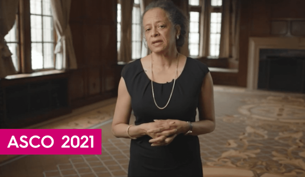 a screenshot of lori pierce delivering her asco president's address at this year's annual meeting