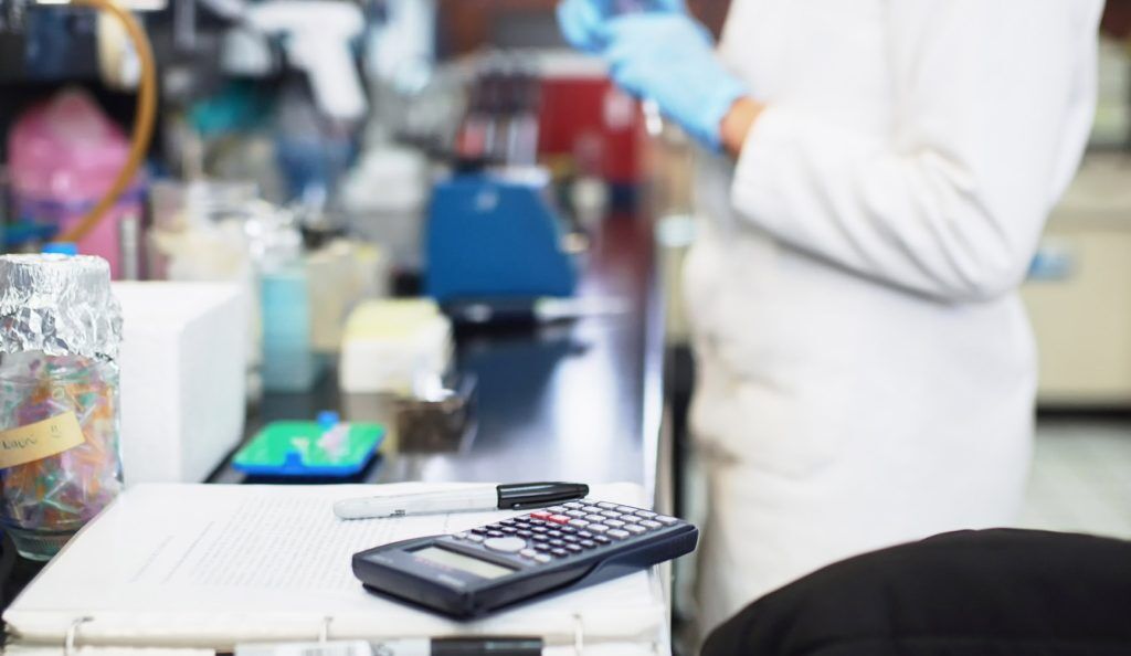 Lab work station with calculator