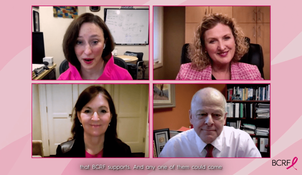 Screenshot of BCRF investigators talking on video during the 2021 Palm Beach symposium