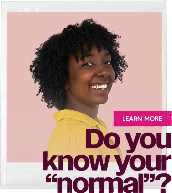 A polaroid of a woman smiling with a stamp that reads 