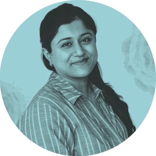 A woman smiling